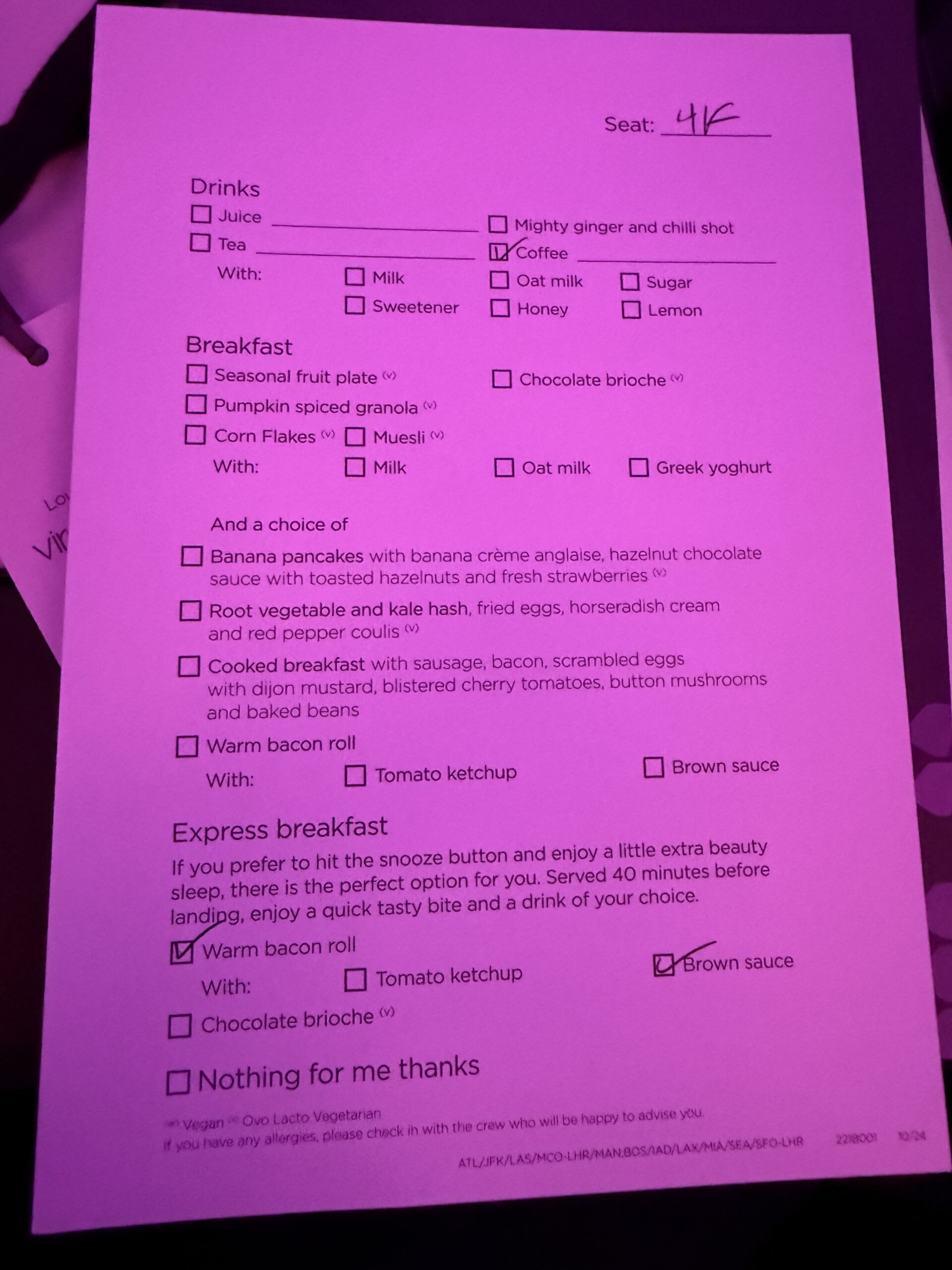 breakfast menu on paper