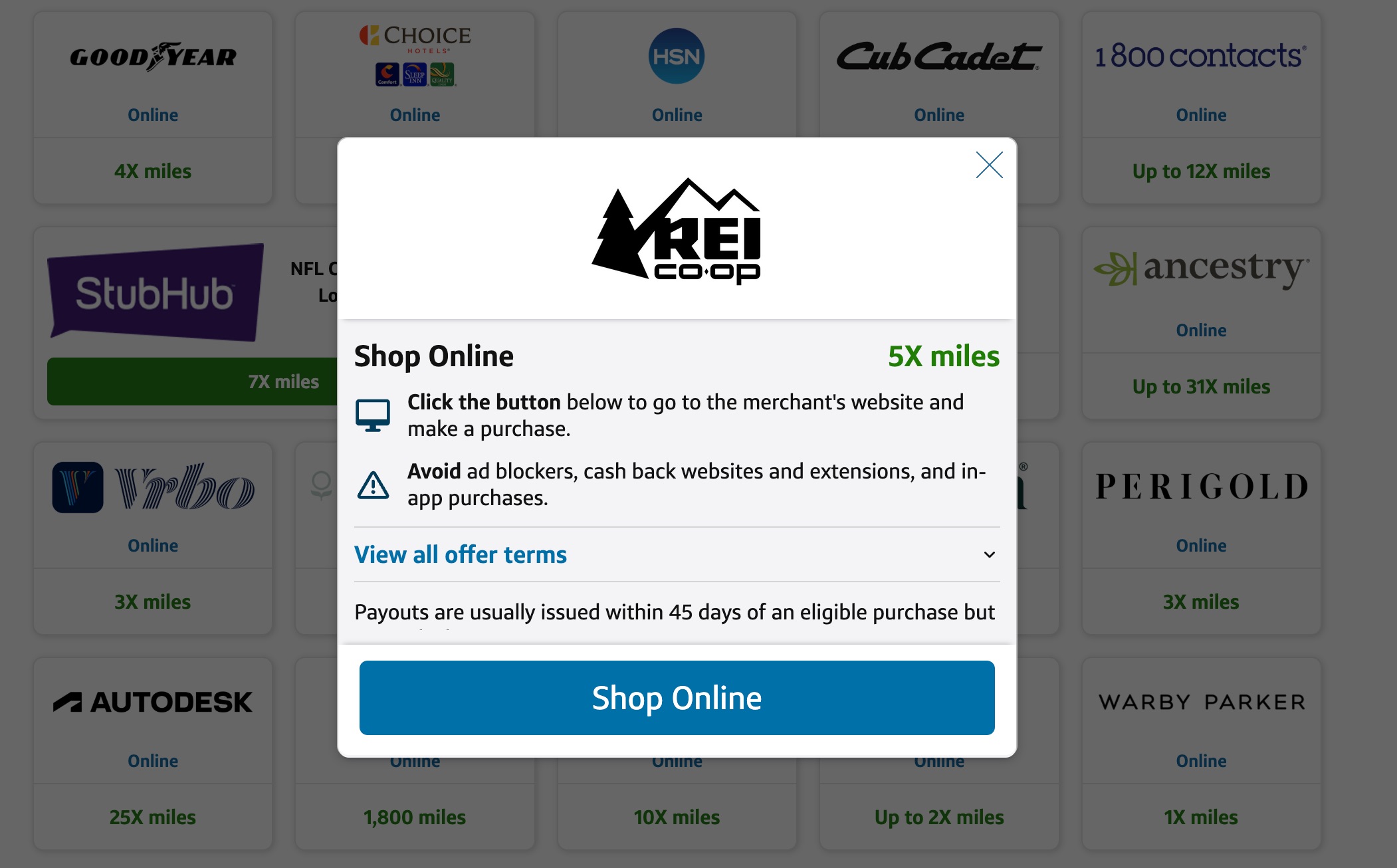 Capital One shopping offer to earn 5x miles for shopping online at REI