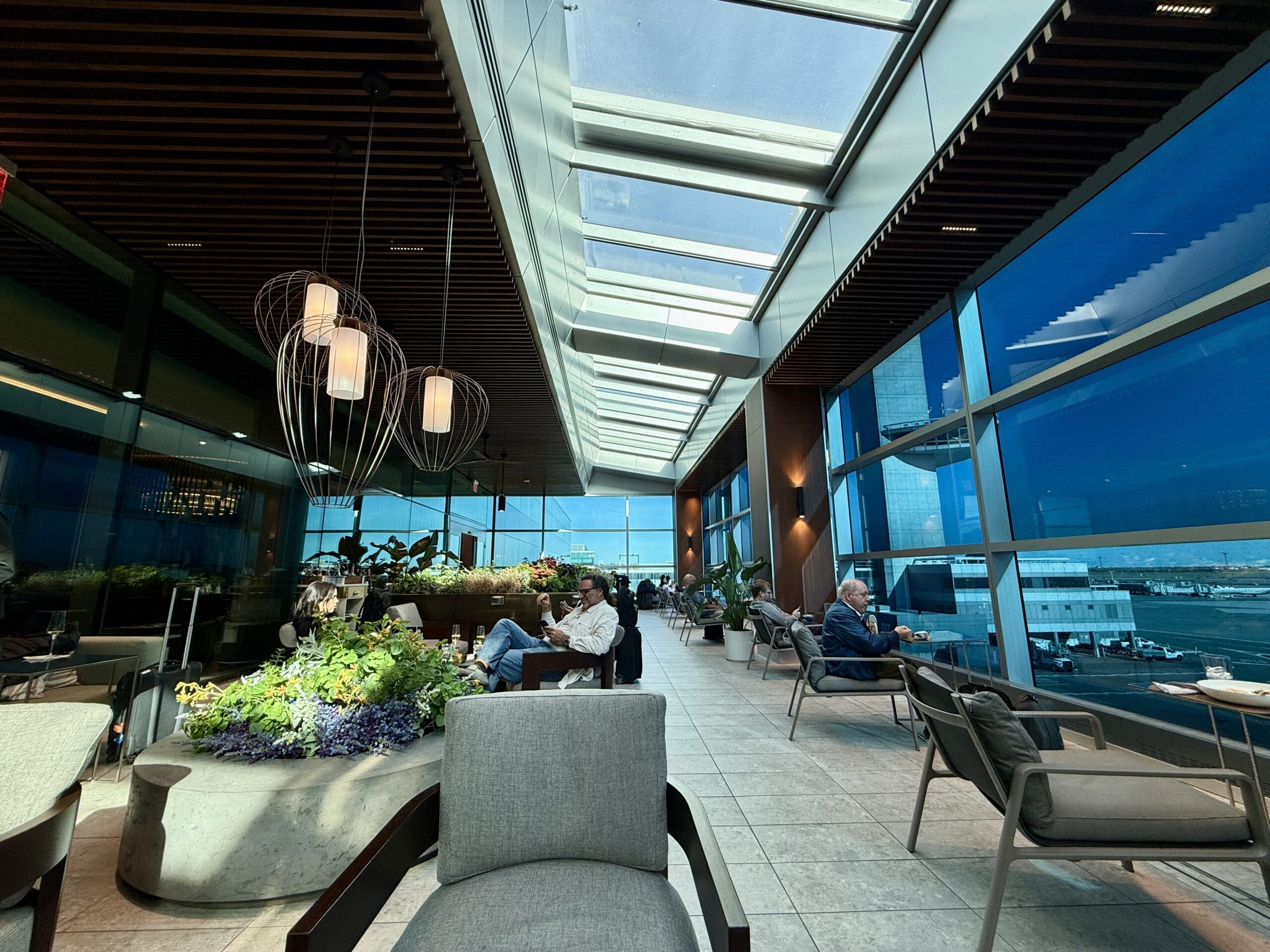 outdoor terrace with views of airport