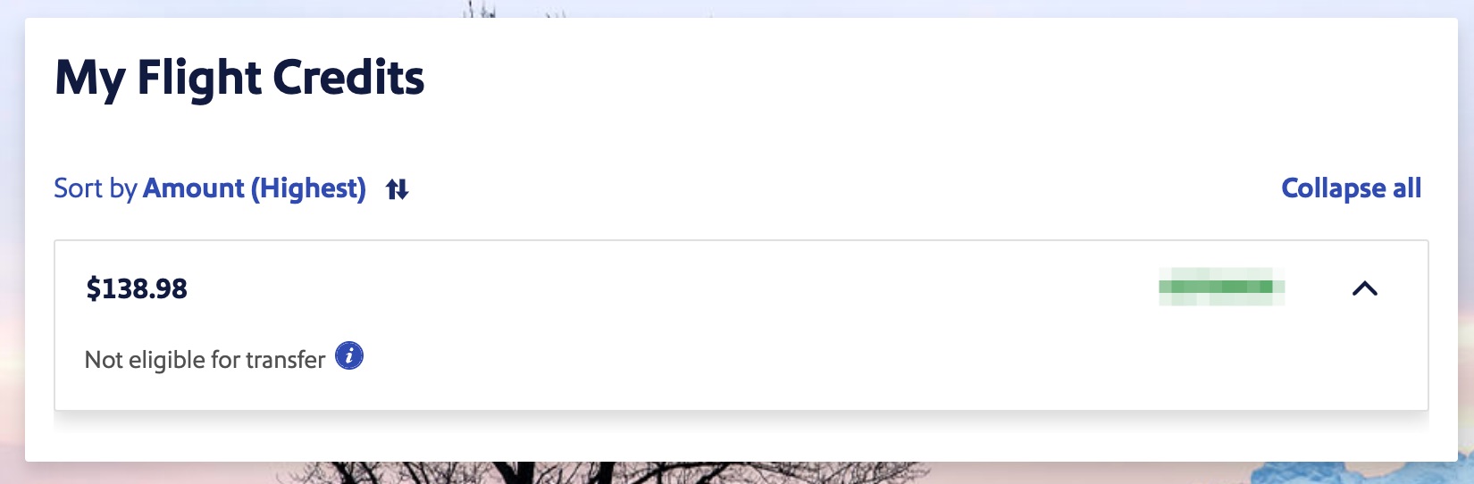 A Southwest flight credit for $138.98