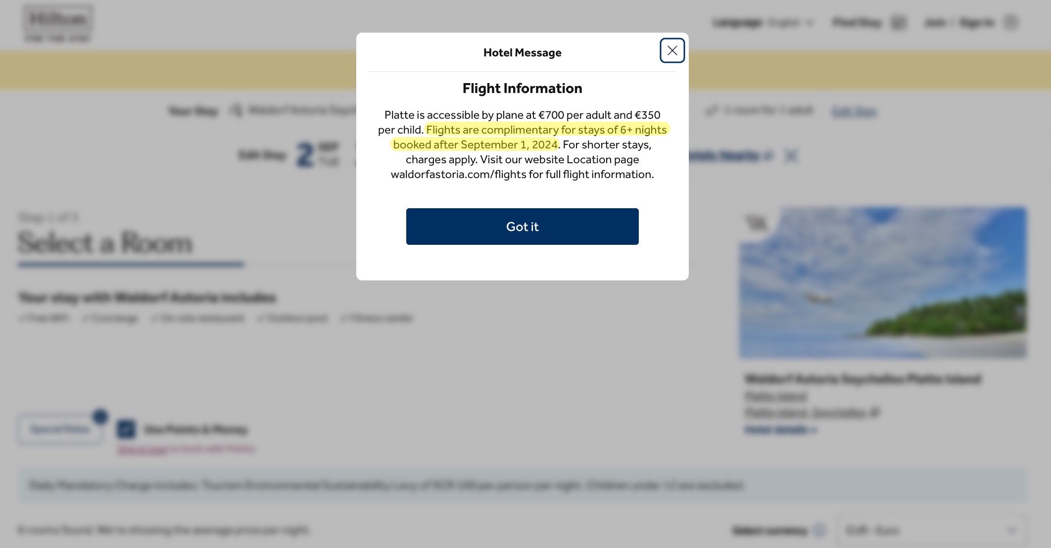 waldorf astoria seychelles warning about transportation costs
