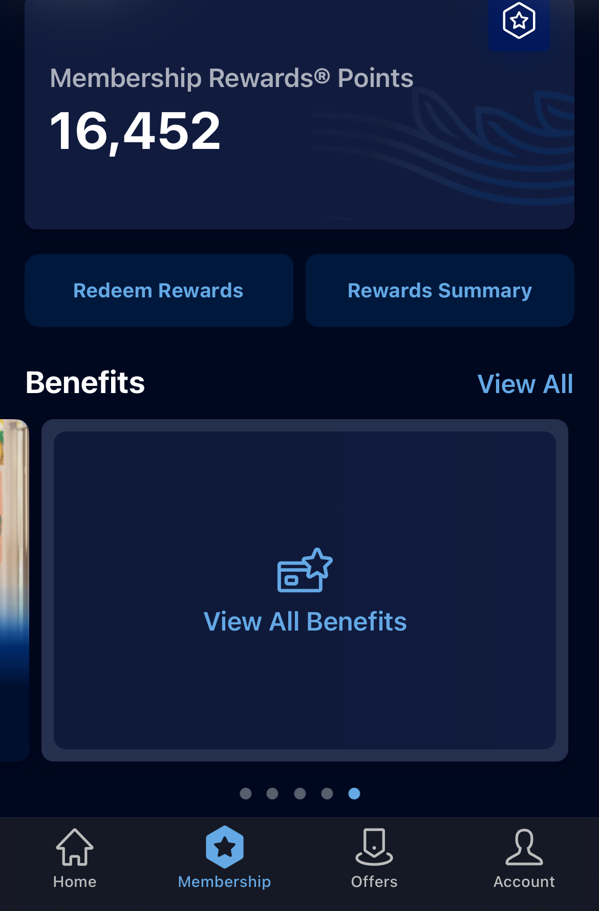 View All Benefits tab on the Amex App.
